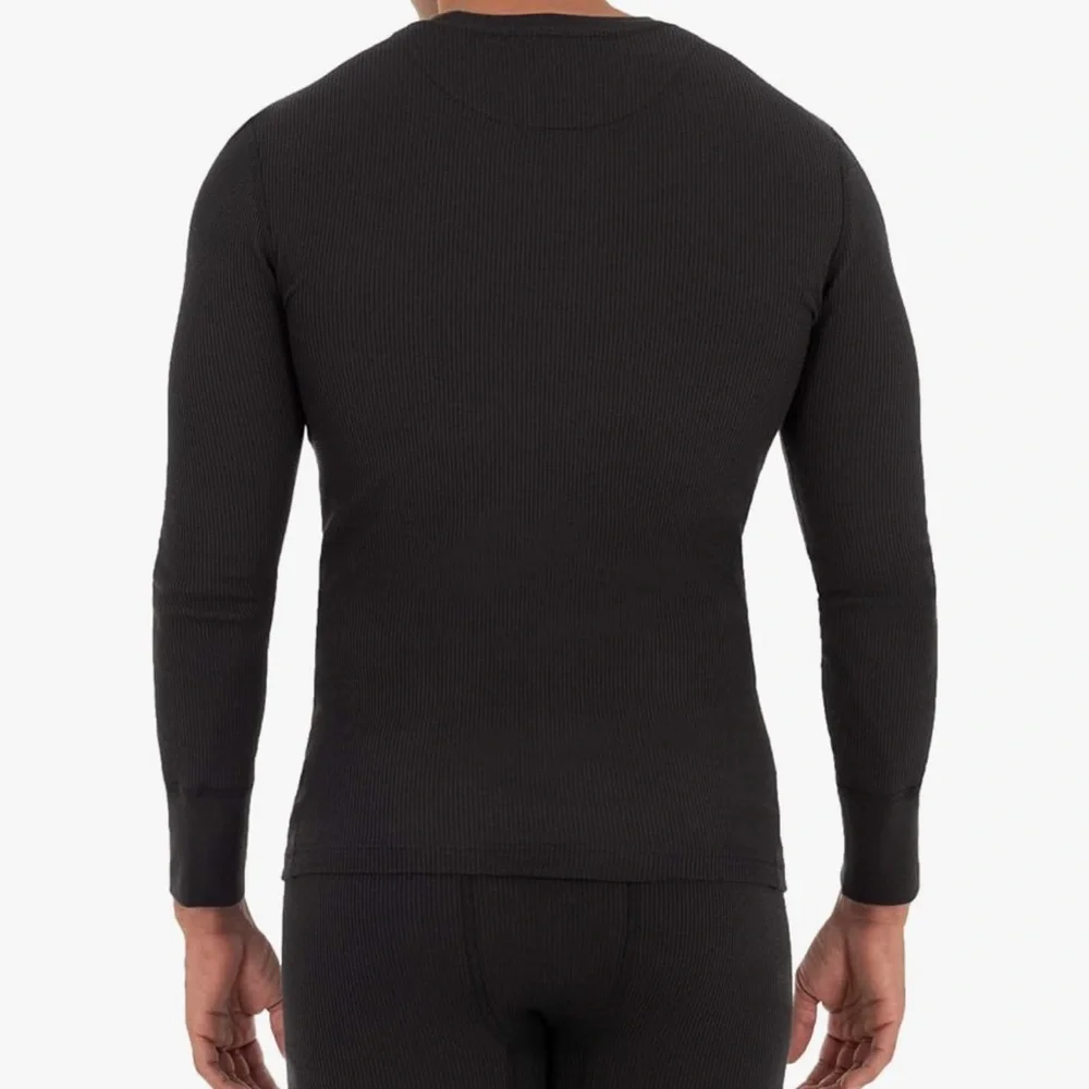 Fruit of the Loom Black Long Sleeve Tee waffle black size small new - Picture 2 of 4